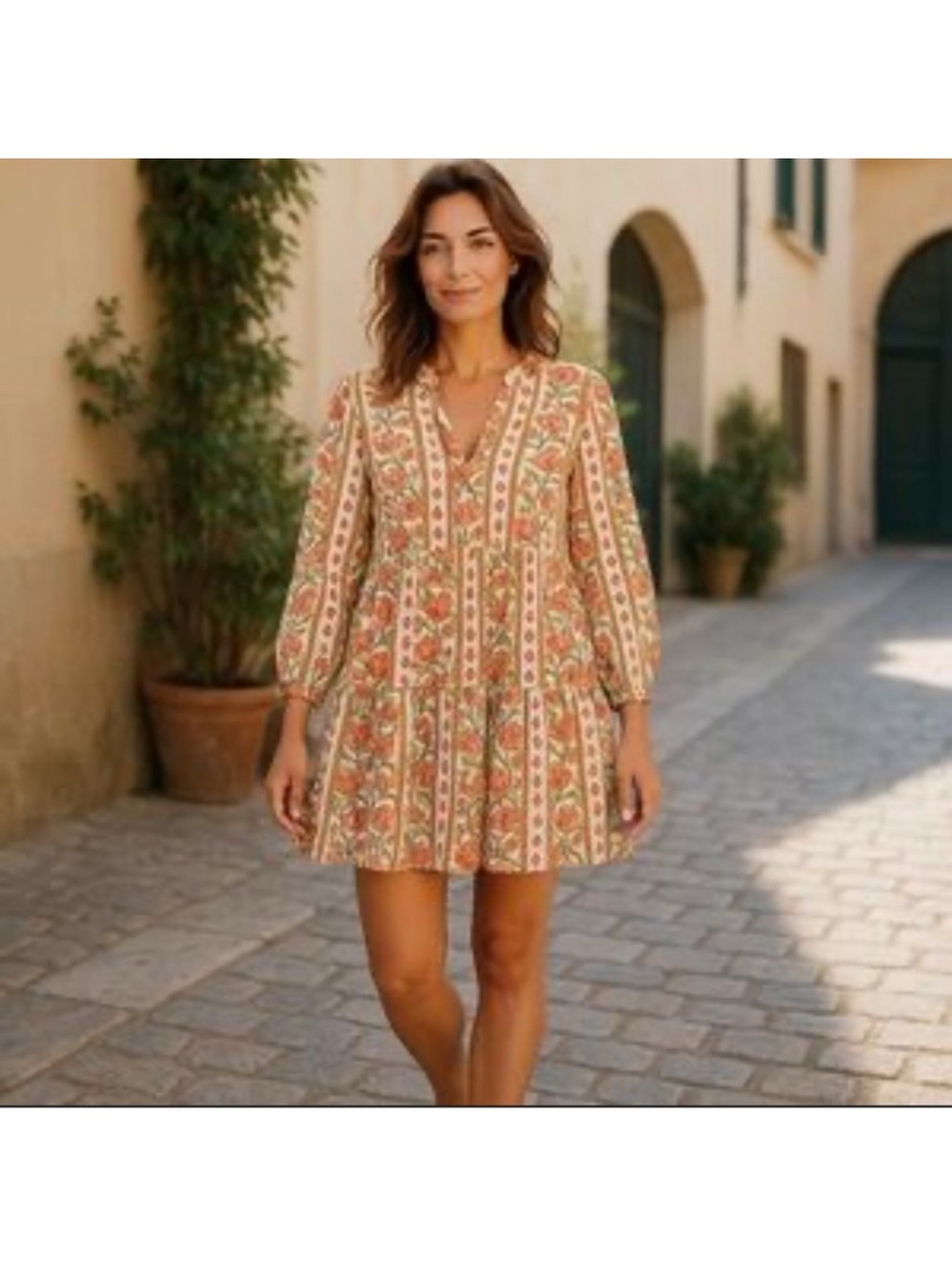 Japna Pink and Green Floral Tiered Mini Dress